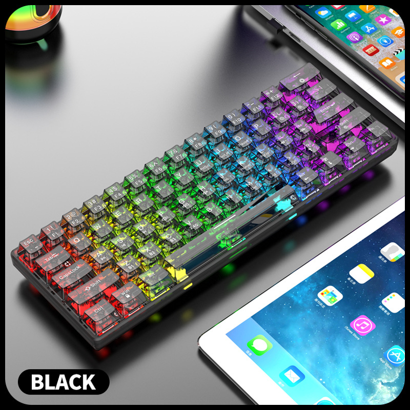 Esports Gaming Uk - Transparente kabellose mechanische Bluetooth-Tastatur, RGB-Gaming, tragbar,