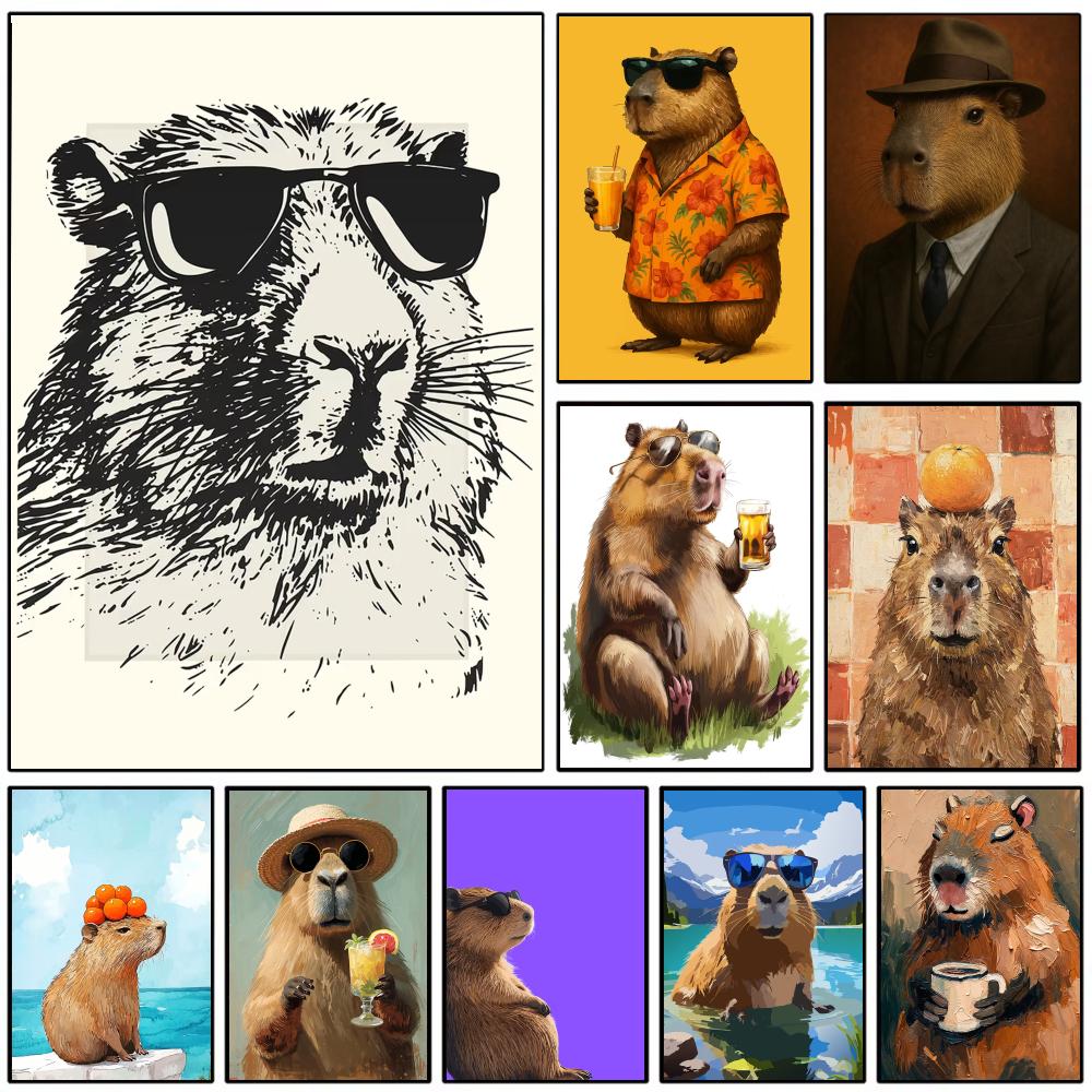 Esports Gaming Lounge - Sonnenbrillen-Wandposter mit Capybara-Print, selbstklebend, wasserfest, für