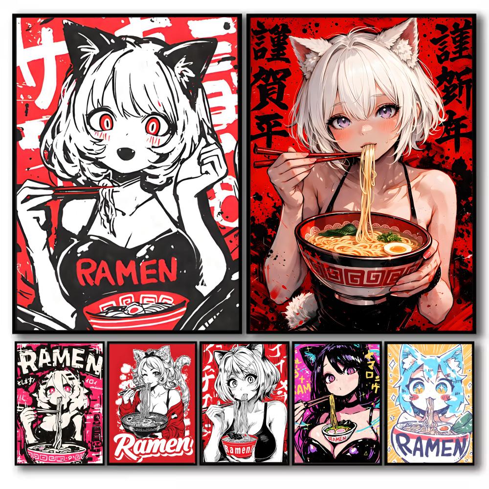Esports Gaming Lounge - Anime-Katzenmädchen-Gemälde, Kalligraphie-Leinwandposter, Kunst, knitterfrei, für Gaming-Raum,
