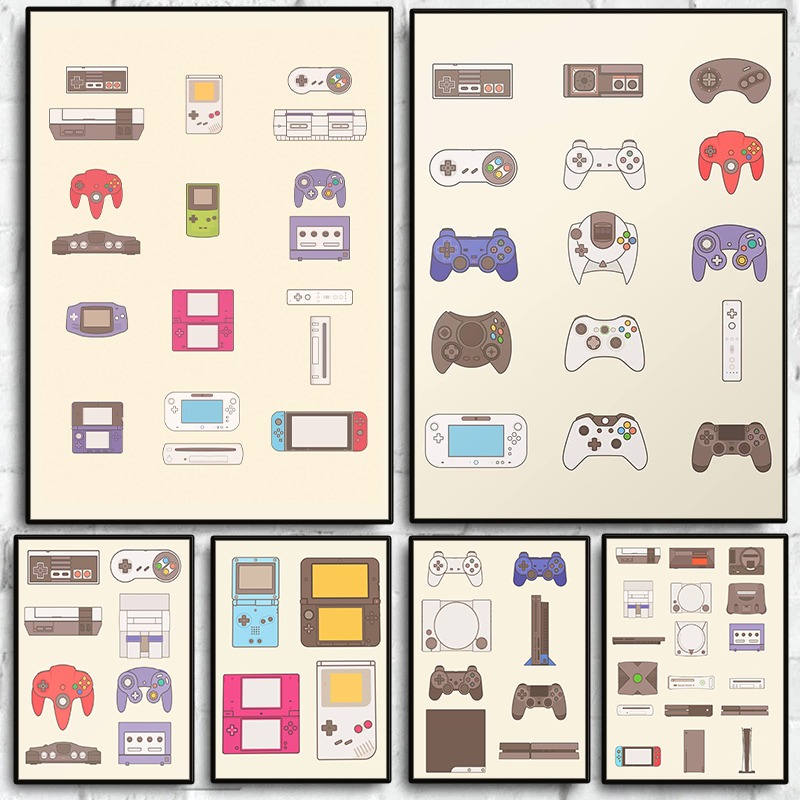 Video Gaming & Esports Usd Acc - Videospiel-Handheld- und Konsolen-Evolution Poster Gamepad Leinwandbild