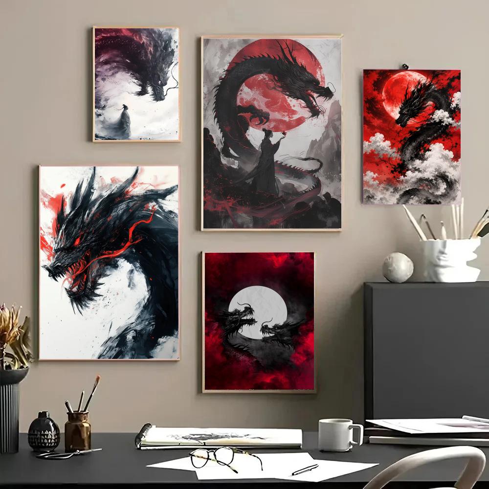 Esports Gaming Lounge - Schwarzes Drachen-Poster, wasserfeste Aufkleber, Gemälde für