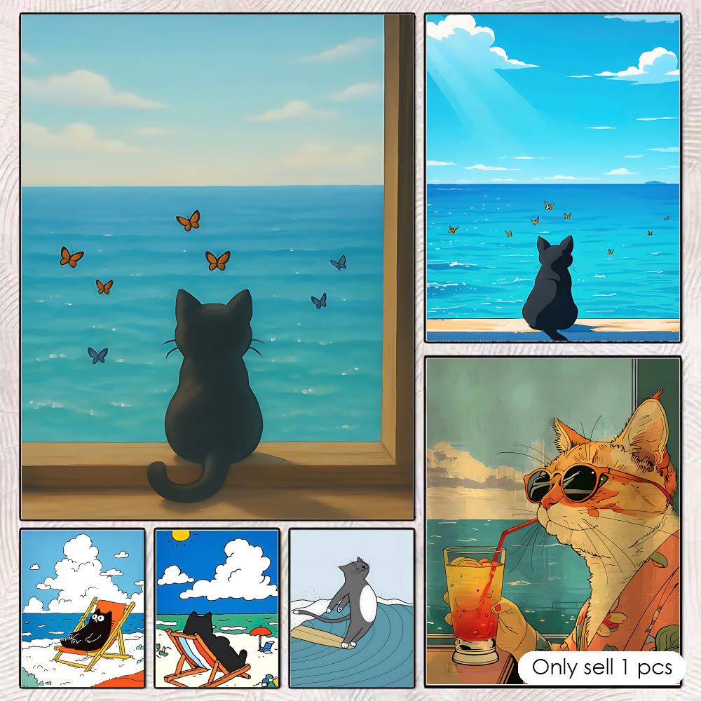Esports Gaming Lounge - Poster mit Katze am Strand, rückstandsfreies